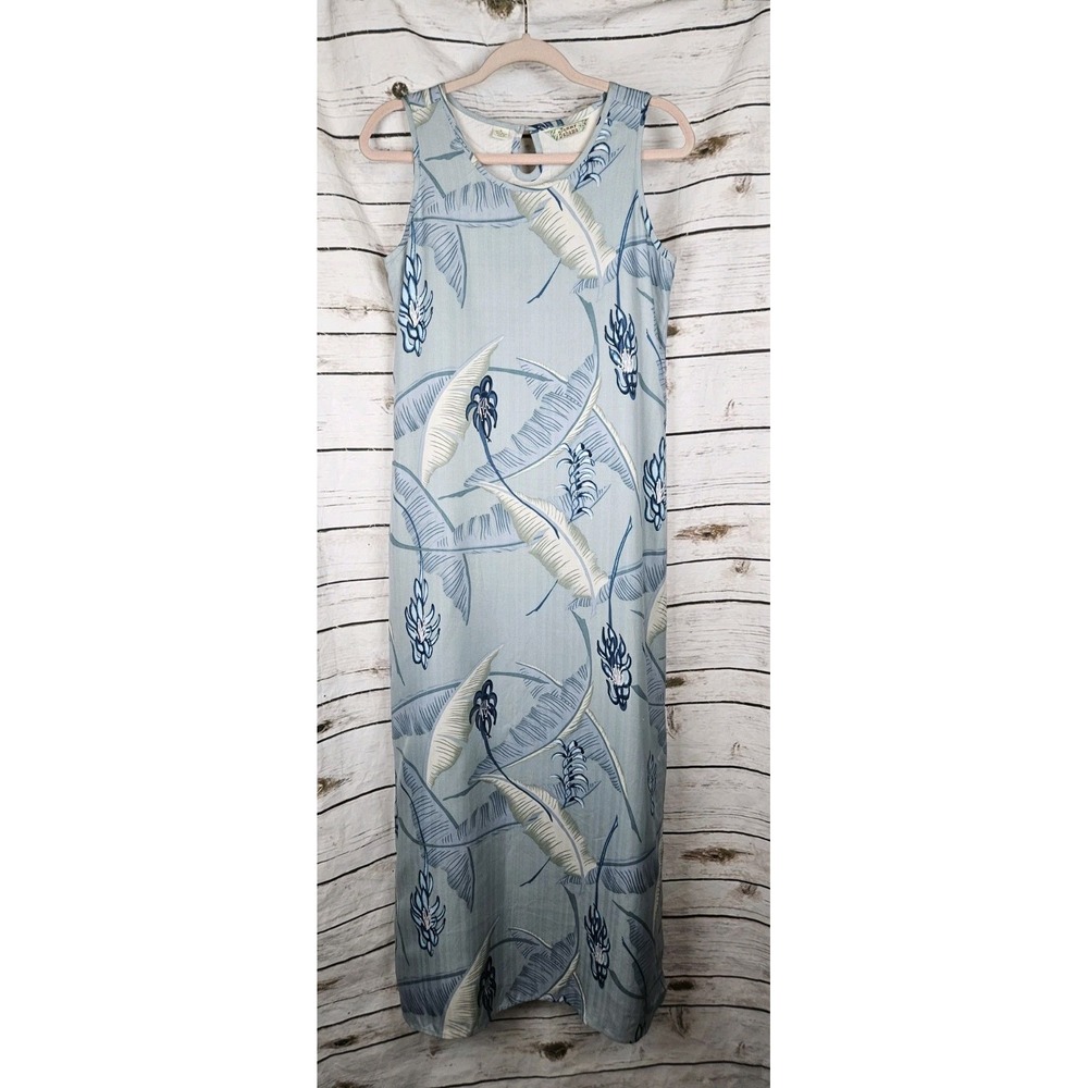 Tommy Bahama Blue Floral Maxi Silk Tank Dress S Sleeveless Long Resort Cruise